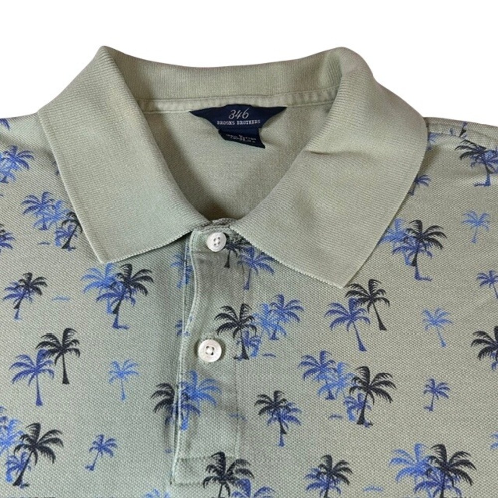 Brooks Brothers 346 Men's Light Green Tropical Palm Trees Polo Shirt LG Casual